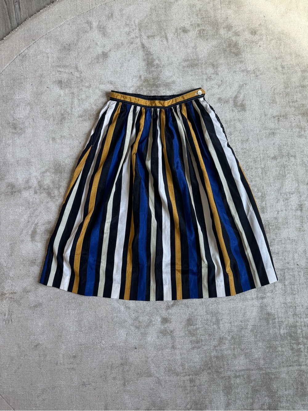 Evan Picone Navy, Mustard & White Vertical-Stripe Midi Skirt